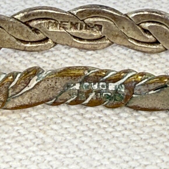 Set of 2 Mexico Bangle Bracelets Silver-Tone Stackable Layers Metal - Picture 4 of 9